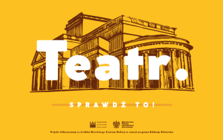 napis Teatr sprawdź to na żółtym tle