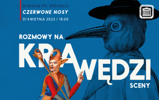 W tle doktor zarazy w masce ptaka, na pierwszym planie średniowieczny błazen