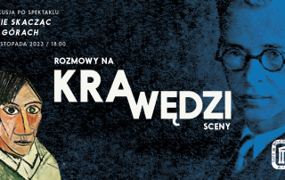 Grafika przedstawiająca dwóch mężczyzn oraz zawierająca logo rozmów na krawędzi sceny wraz z dodatkowymi informacjami odnośnie wydarzenia.